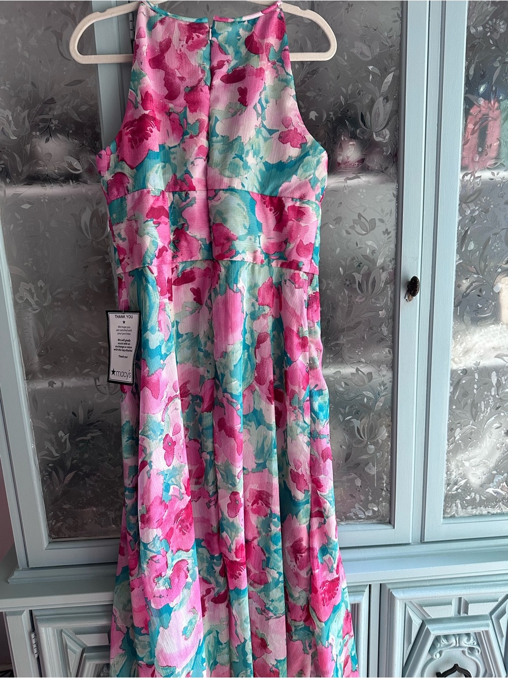 R&M Richards Pink and Teal Floral Halter Maxi Dress - Picture 2 of 4